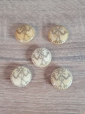 Vintage Set of 5 Cream Decorative Buttons with Dot Person Pattern Primitive